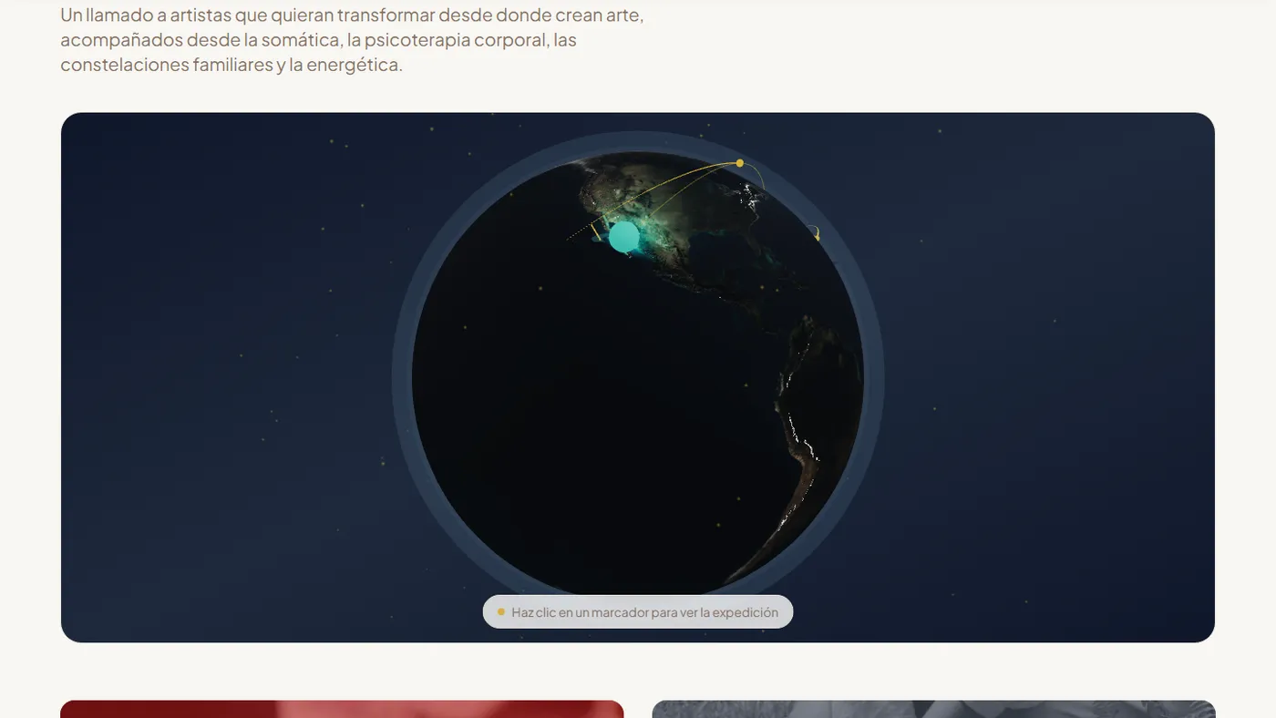 Interactive globe with markers on each expedition's destination.